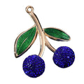 Sparkle Rhinestone Double Cherry Pendant Glitter Enamel Leaf Two Tones view 5