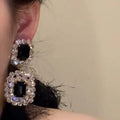 Black Crystal Double Rectangle Clip On Drop Earrings view 3