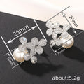 Silver Flower CZ Pearl Drop Stud Earrings Dual Bloom Design view 4