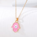 Gold Tone Pink Shape Evil Eye Pendant Necklaces in Six Styles view 9