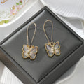 Gold Tone Butterfly Pressed Flower Drop Earrings in Six Designs view 7