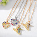 Gold and Silver Tone Crystal Heart and Hummingbird Necklaces view 1