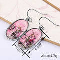 Antique Silver Pink Stone Texture Oval Drop Earrings view 4