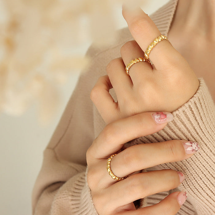 Gold Open Adjustable Heart Link Band Ring US Size 7