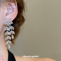 Faceted Leaf Cascade and Crystal Fringe Statement Earrings view 3