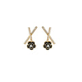 Gold Tone CZ X Bar Black Camellia Pearl Stud Earrings view 5