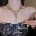 Champagne Crystal Floral Drop Necklace Set With Matching Earrings view 3