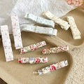 Floral Fabric Bow Duckbill Hair Clips Cream Blue Pink view 2