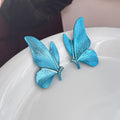 Large Blue Butterfly Wing Dramatic Statement Stud Earrings view 2