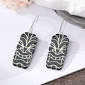 Silver Tone Printed Acrylic Long Face Mask Kidney Wire Earrings in Five Colors view 2