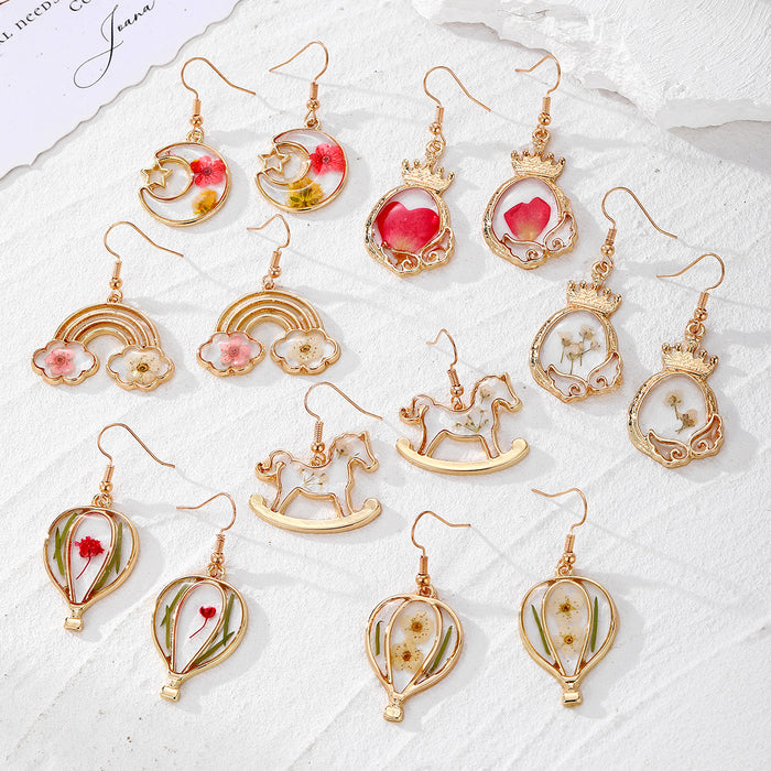 Gold Resin Dried Flower Crown Balloon Earrings 7 Styles