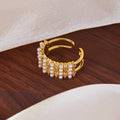 Gold Open Wide Band Ring Pearl Rows Zircon Accents view 2