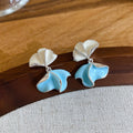 Pastel Ginkgo Leaf Drop Earrings in Blue Decorative Jewelry Pair view 6