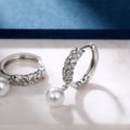 Silver Tone Leaf Hoop and Faux Pearl Drop Earrings view 4