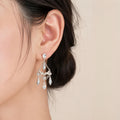 Silver Tone Clear Teardrop Scroll Chandelier Earrings view 2