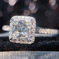 Silver Princess-Cut Clear CZ Halo Ring Pavé Shank Band view 1