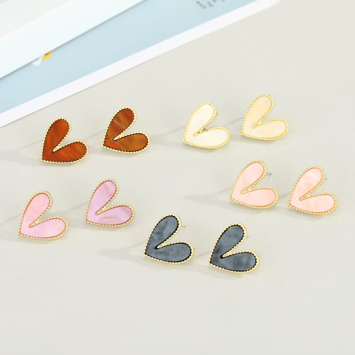 Gold Tone Open Heart Acrylic Stud Earrings in Five Colors