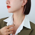 Small Triple Ridge C-Shaped Hoop Stud Earrings Gold Steel view 4