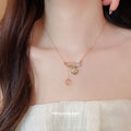 Gold Tone Pin Bar Necklace with Crystal Drop Charms view 3