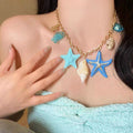 Colorful Starfish and Seashell Charm Chain Necklace view 4