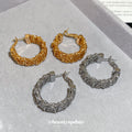 Textured Silver Tone Chunky Hoop Earrings with Hinged Closures view 2