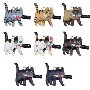 Enamel Cat Charms with Knife Design in Eight Colors, Zinc Alloy