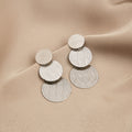 Silver Tone Brushed Triple Disc Statement Stud Earrings view 3