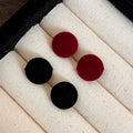 Velvet Round Stud Earrings in Burgundy and Black Color Options view 2