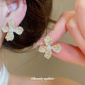 Gold Tone Crystal Flower And Colorful Heart Stud Earrings view 4