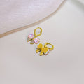Pink Iridescent Butterfly Gold Tone Small Huggie Earrings view 3