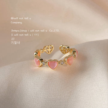 Gold Tone Multicolor Heart Stone Adjustable Open Ring For Women