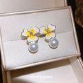 Gradient Flower and Pearl Drop Earrings in Three Colors view 3