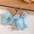 Raffia Disc And Fabric Petal Drop Earrings In Two Colors view 4