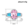 Silver Oval Halo Ring Pink Blue Yellow Clear CZ Alloy view 5