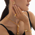 Twisted Rope Tassel Necklace Bracelet Ring Hoop Jewelry Set view 1