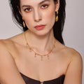 Gold Bird Charm Necklace Stones Or Pearls And Pearl Hoops view 1