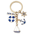 Blue Nautical Lifebuoy Anchor and Sailboat Keychain Set view 5