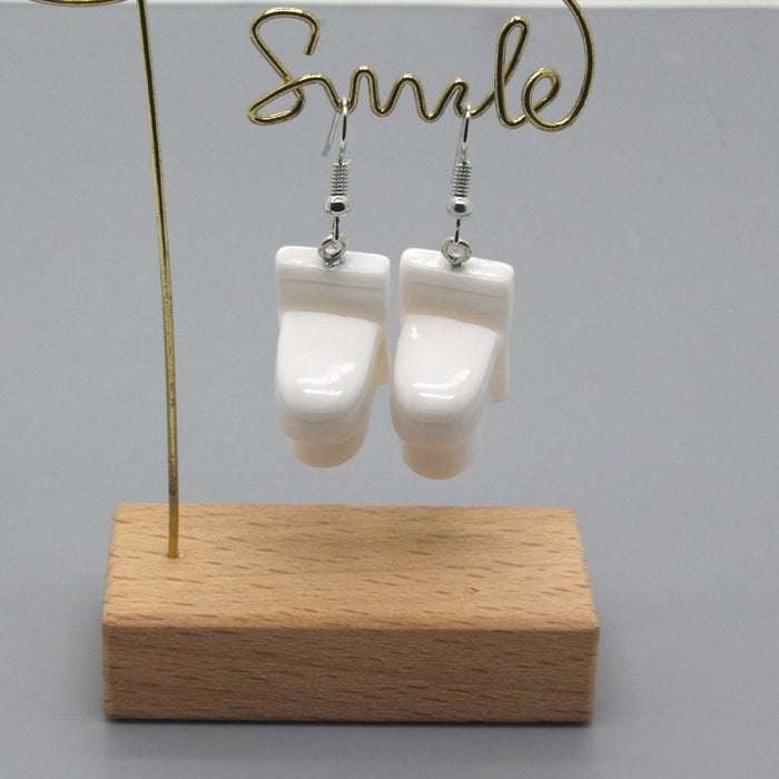 White Ceramic Style Miniature Toilet Novelty Hook Earrings