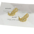 Gold Crystal Open Leaf Stud Earrings with Curved Silhouette view 5