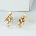 Multicolor Christmas Tree Stud Earrings in Gold Tone view 2