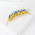 Blue and Yellow Crystal Wheat Stalk Brooch in Gold Tone view 2