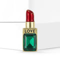 Red Lipstick Green Crystal Enamel Brooch Decorative Lapel Pin view 2