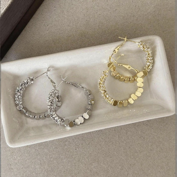 Beaded Metal Hoop Earrings in Gold and Silver With Metal Details