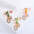 Frog on Bicycle Brooch Orange Pink or Light Green Metal Pin Brooch view 1