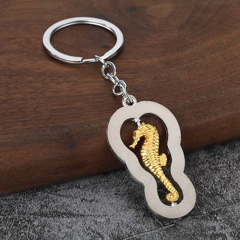 Rotating Ocean Theme Metal Keychain Pendant for Bag and Car Keys