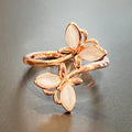 Rose Gold Twin Flower Cat-Eye Stone Open Band Ring view 2
