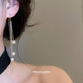 Gold Threader Earrings With Three Graduated White Pearls view 3