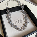 Silver Gray Pearl Multi-Strand Necklace Rhinestone Stars view 2