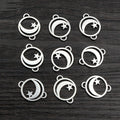 Moon and Star Round Connector Charms in Silver Tone Metal view 3