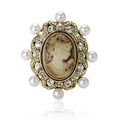 Cameo Woman Brooch With Pearl and Crystal Frame in Two Tones view 5